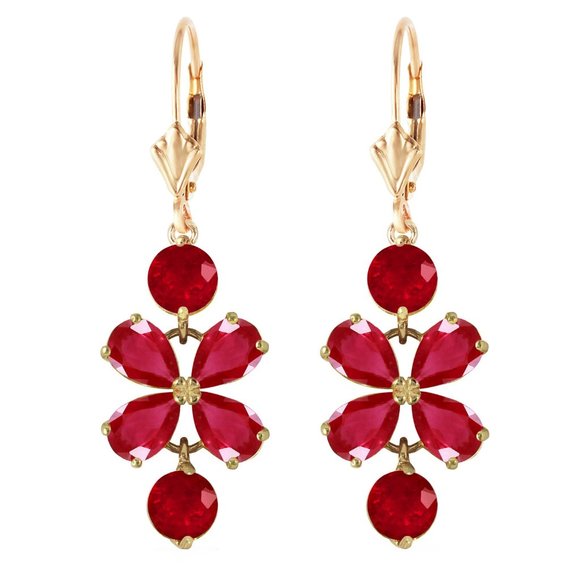 14K. GOLD CHANDELIER EARRING WITH NATURAL RUBIES - Picture 2 of 6